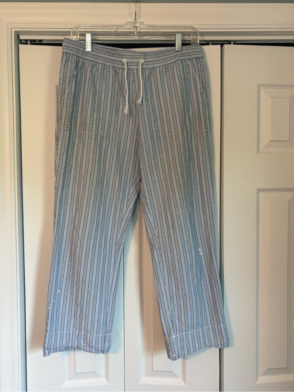 Boast Light Blue Striped Straight-Leg Drawstring Pants
